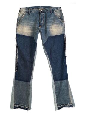 Mnml Jeans Patchwork Frayed Distressed Denim Straight Leg Jeans Men’s